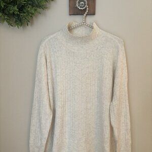 LOFT Womens Size Small Cream Mock Neck Sweater Ribbed Soft
